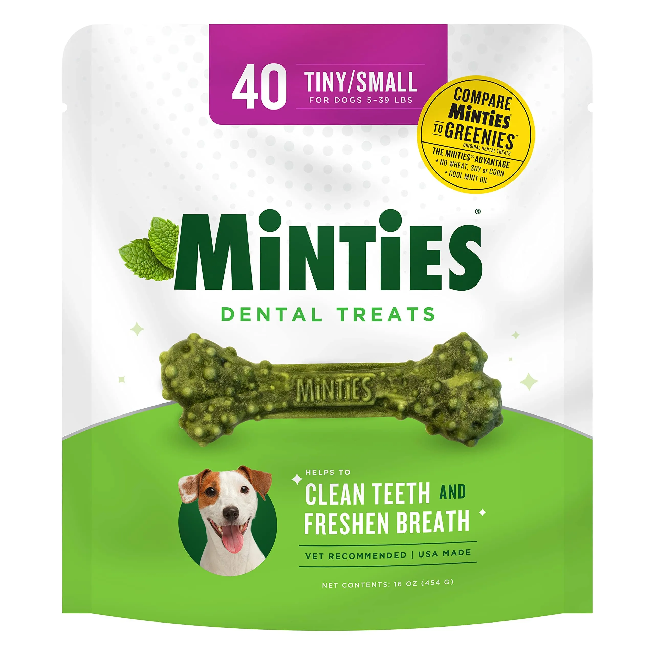 Vetiq Minties Dental Bones, Maximum Mint, Tiny/Small - 40 dental bones, 16 oz