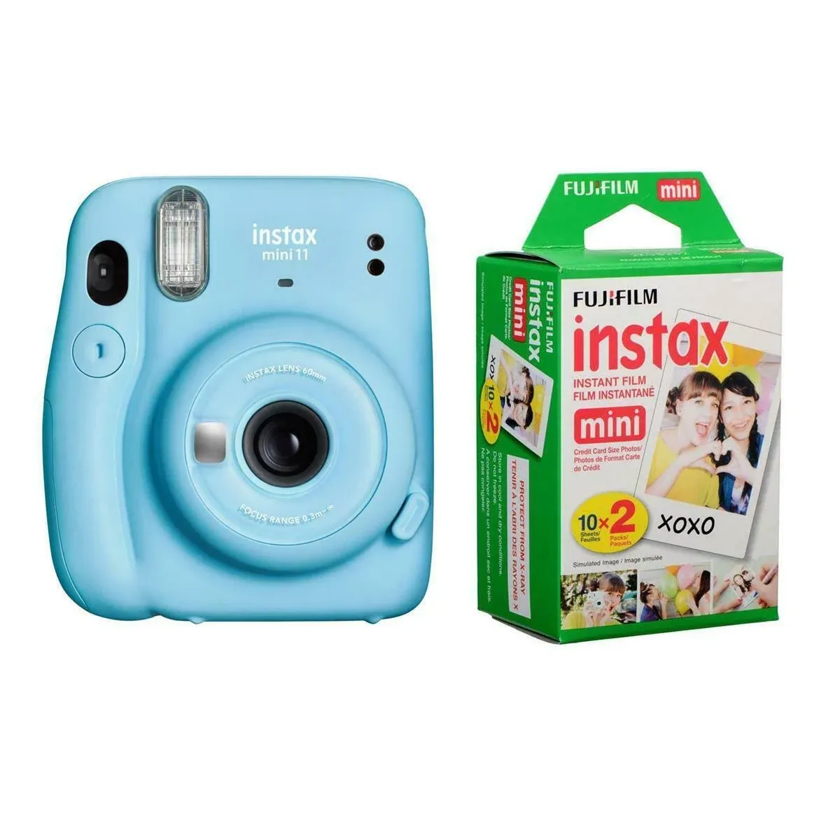 Instax Mini 11 Instant Film Camera, Sky Blue - with FUJIFILM Instax Mini Instant Daylight Film Twin Pack, 20 Exposures