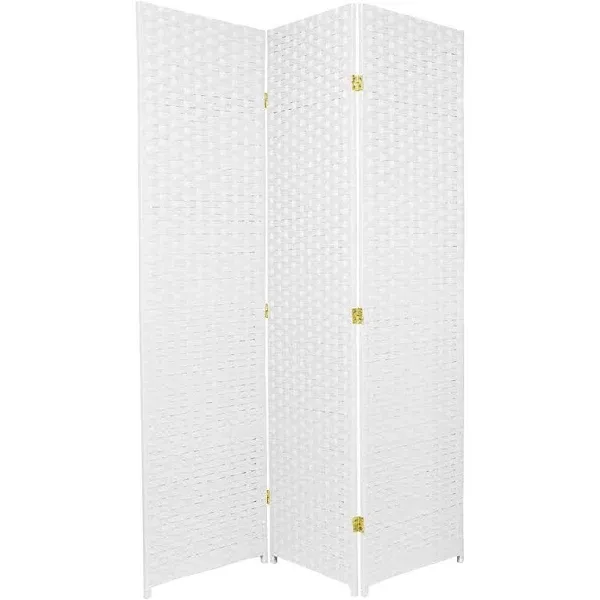 Oriental Furniture Woven 3-Panel Fiber Room Divider, White