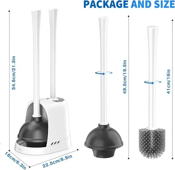 Toilet Plunger and Brush, Silicone Bowl Brush and Heavy Duty Toilet Plunger Set