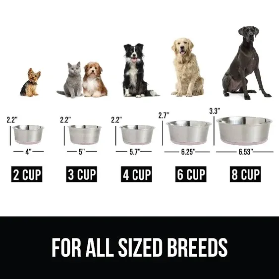 Gorilla Grip Stainless Steel Metal Dog Bowl Set of 2, 8 Cups, Rubber Base, Heavy Duty, Rust Resistant, Food Grade BPA Free, Less