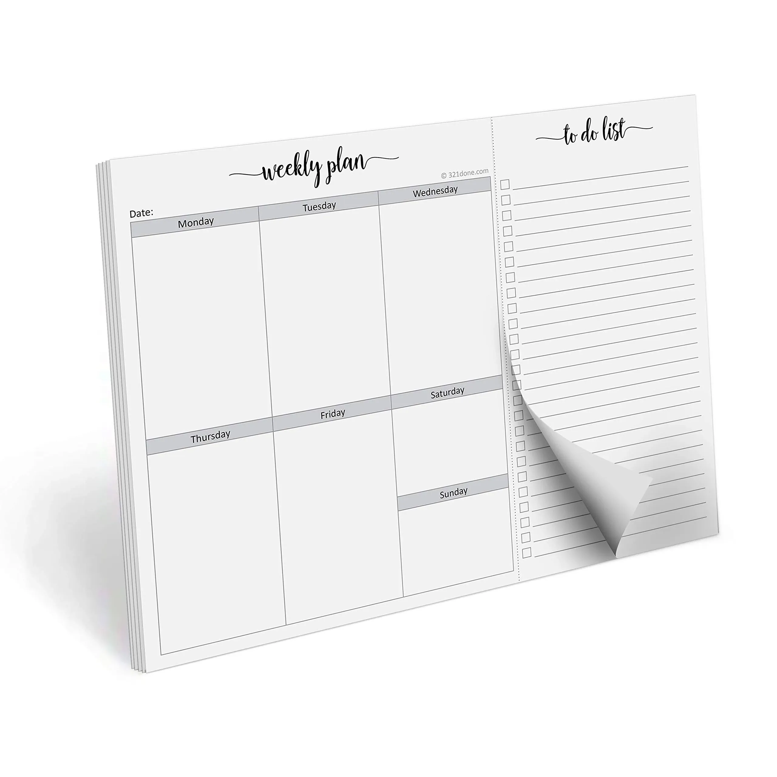 321Done Weekly Plan Checklist Notepad Letter Size (8.5&#034; x 11&#034;), With Headers 