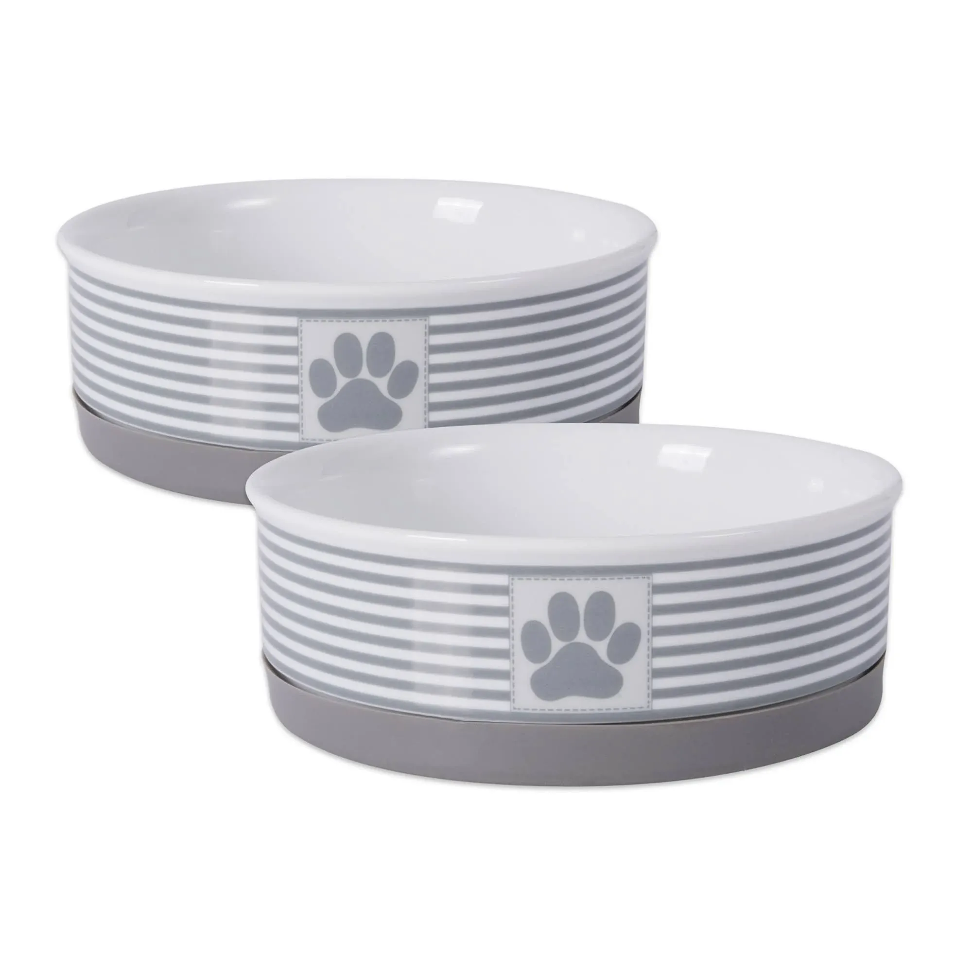 Pet Bowl Paw Patch Stripe Nautical Blue Medium 6X2 Set/2