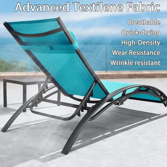 Patio Chaise Lounge Chair Set with 2 Side Table Outdoor Pool Adjustable Recliner Chairs for outside Beach Poolside Sunbathing Tanning Lounger