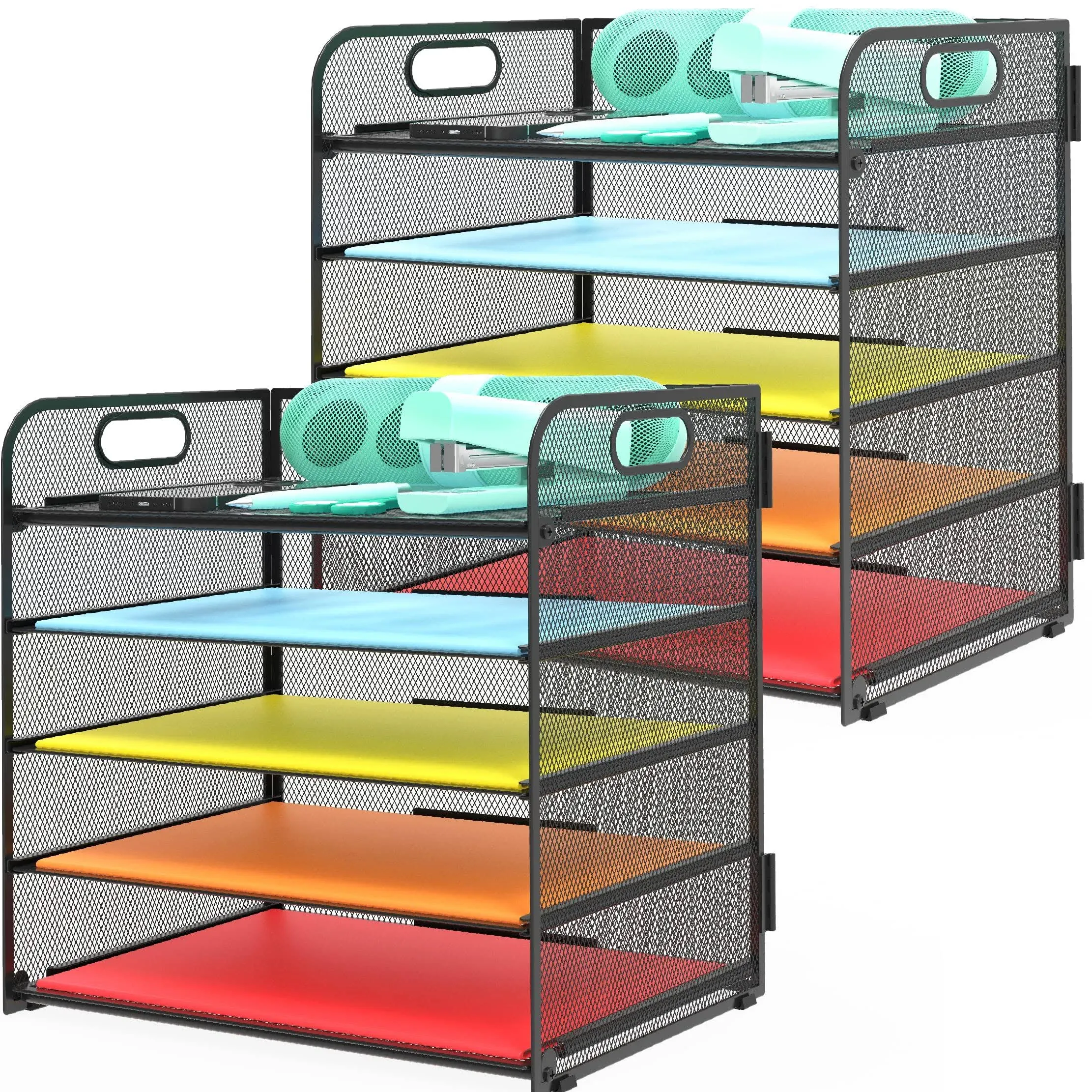 2-Pack Desk Organizer with Handle, 5-Tier Mesh Letter Tray for Office, School, H