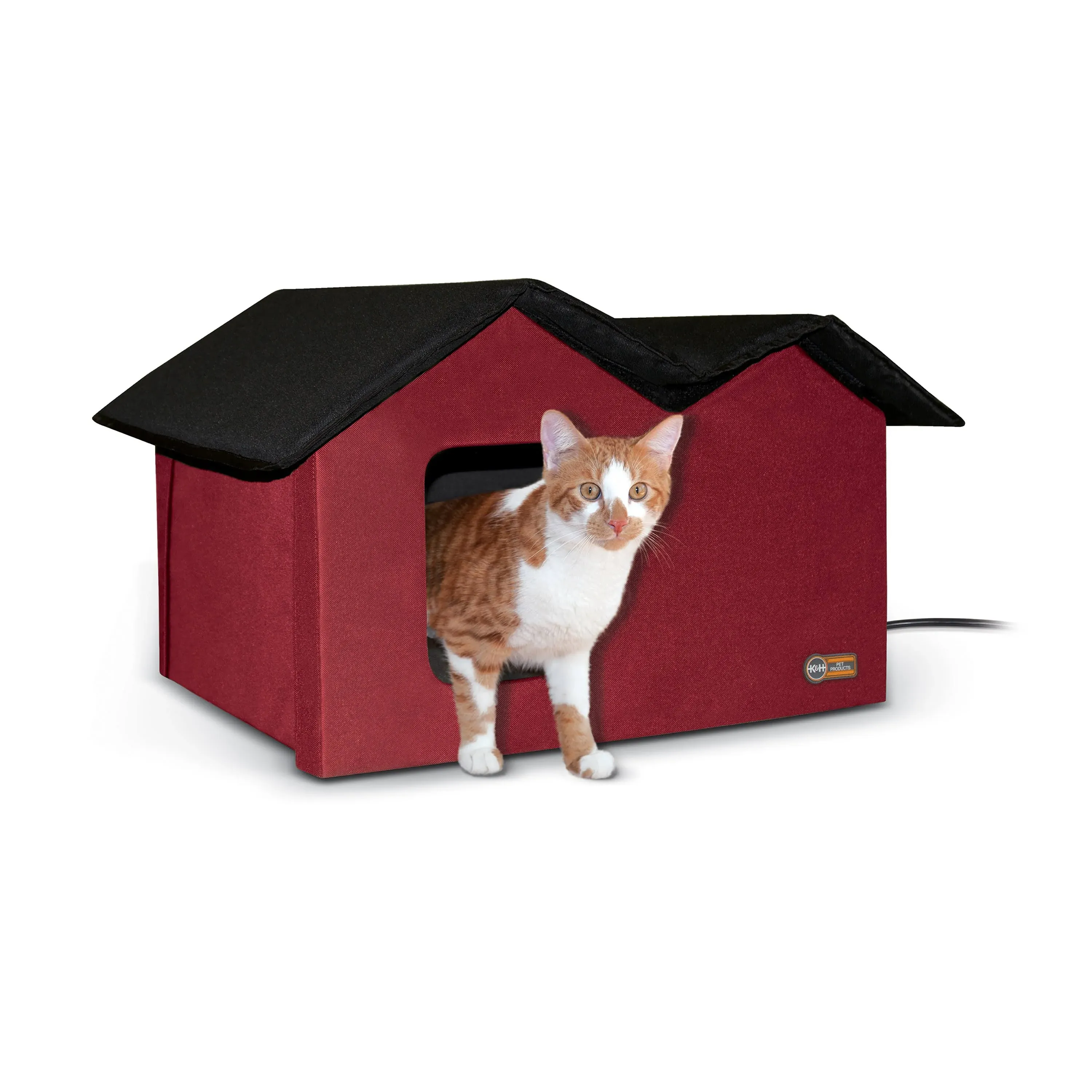 K H Pet Products Heated Outdoor Kitty House Extra Wide Red