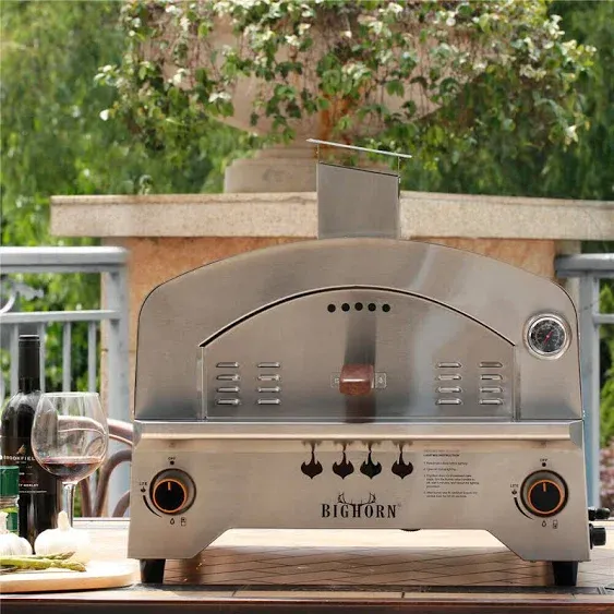 BIG HORN OUTDOORS 13 inch Gas Pizza Oven Portable Stainless Steel Steak Beefer