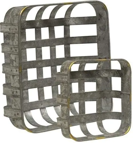 CWI Washed Galvanized Metal Basket- Small and Large - Square Metal Baskets for Storage - Country Home Decor - 2