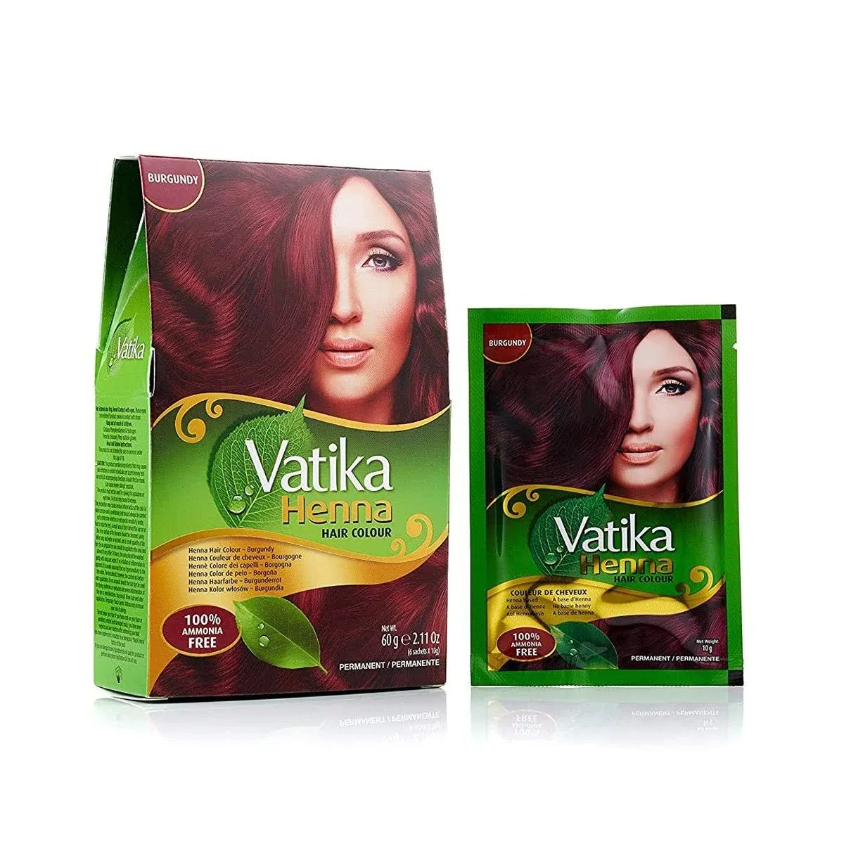 Dabur Vatika Burgundy Henna Hair Color Powder No Ammonia Free Brush & Glove