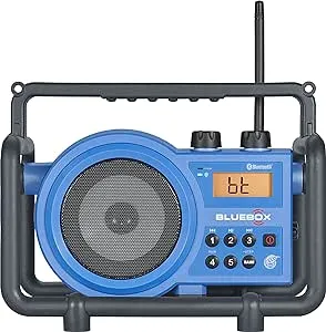 Sangean BB-100 BlueBox AM/FM Ultra-Rugged Digital Receiver with Bluetooth, Blue, 12.4"