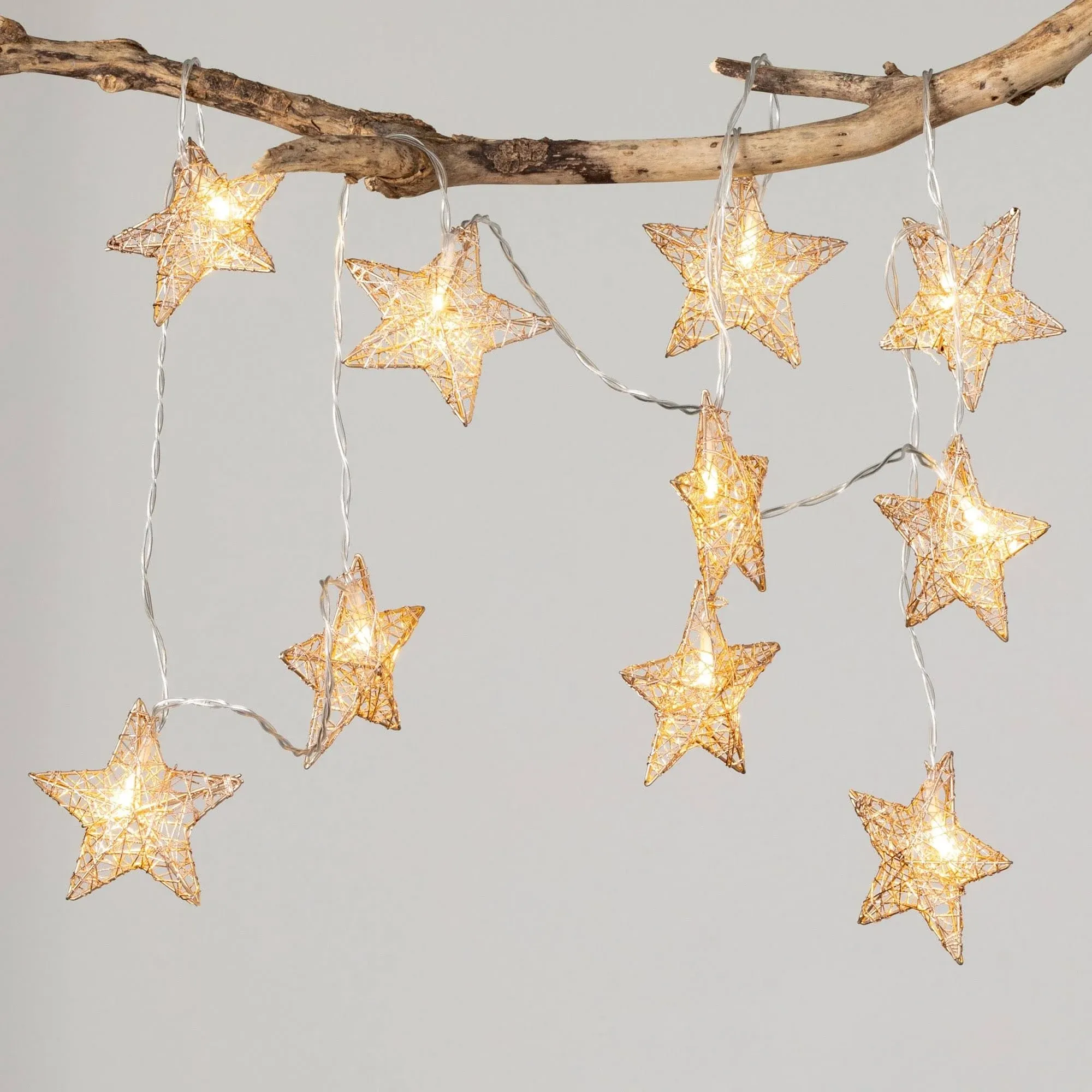 6'L Sullivans Champagne Lighted Star Garland, Gold Christmas Garland