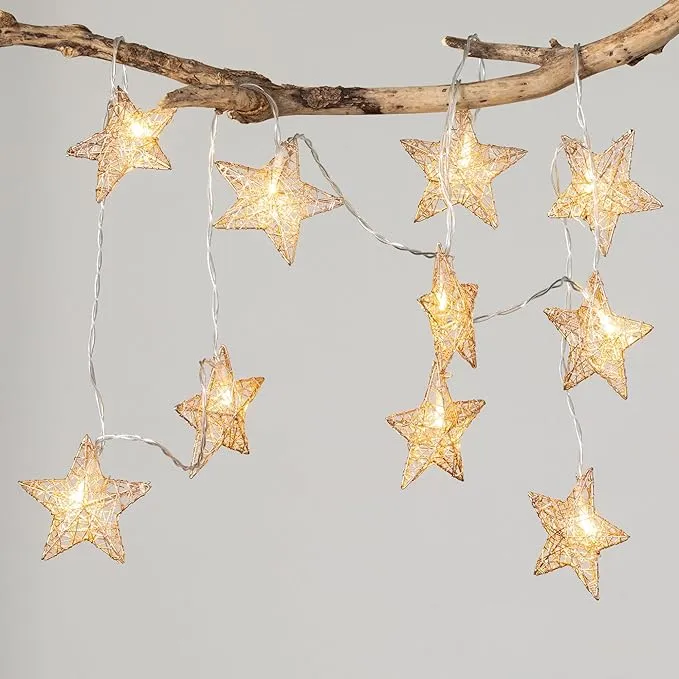 Sullivans Christmas Lighted Star Garland, LED Lights, LED Garland Christmas Lights, Holiday Decor, Christmas Decorations, Gold, 6 Feet Long