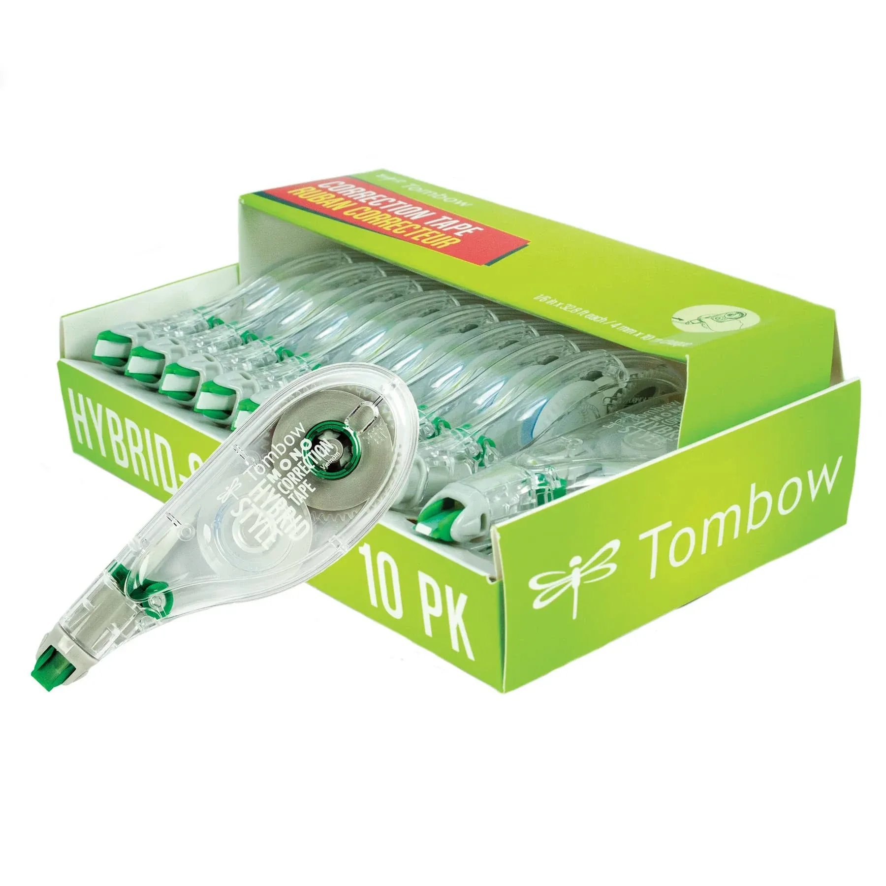 Tombow Mono Hybrid Style Correction Tape, Non-Refillable, 1/6 in x 394 in, 10/Pack