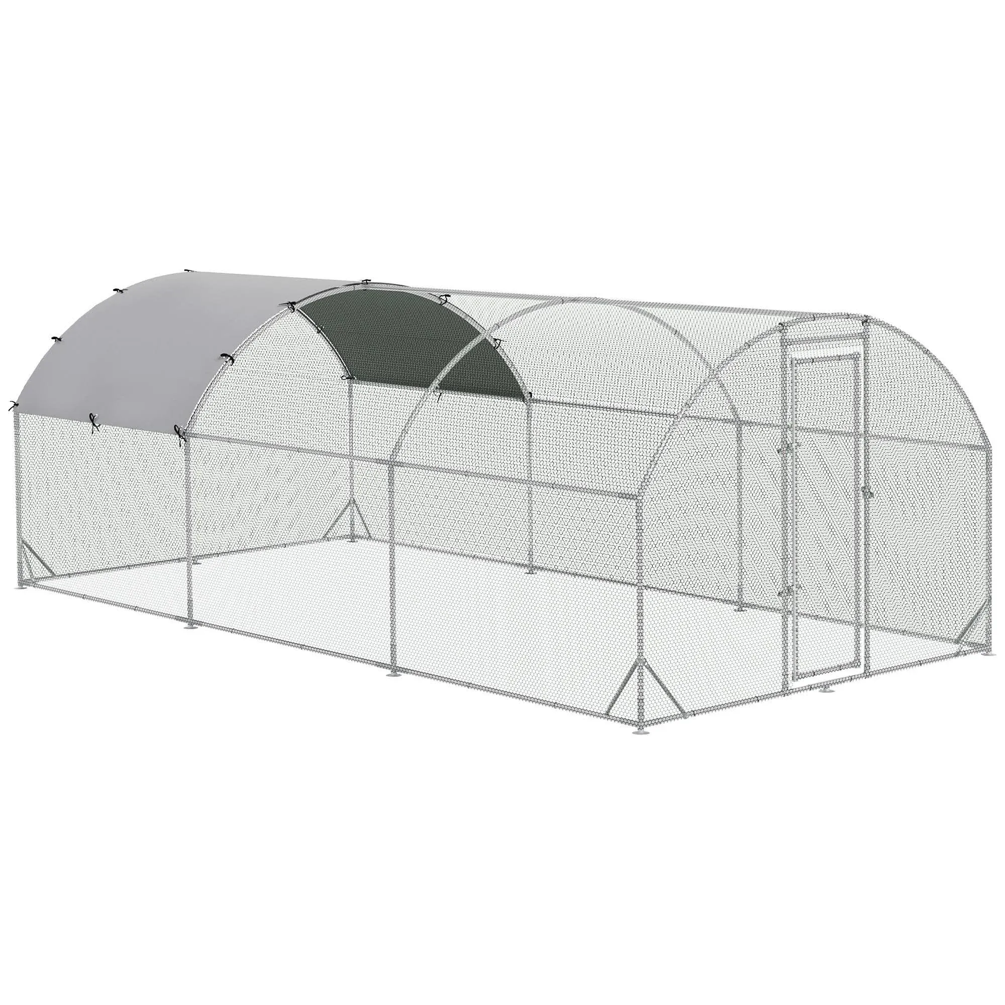 PawHut 10' x 20' Large Metal Chicken Coop with Run, Walk-In Pen Cage