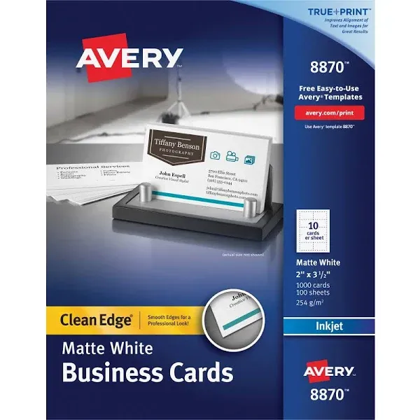 Avery 3-1/2" x 2", 1000-Cards, White Clean Edge Inkjet Card Stock