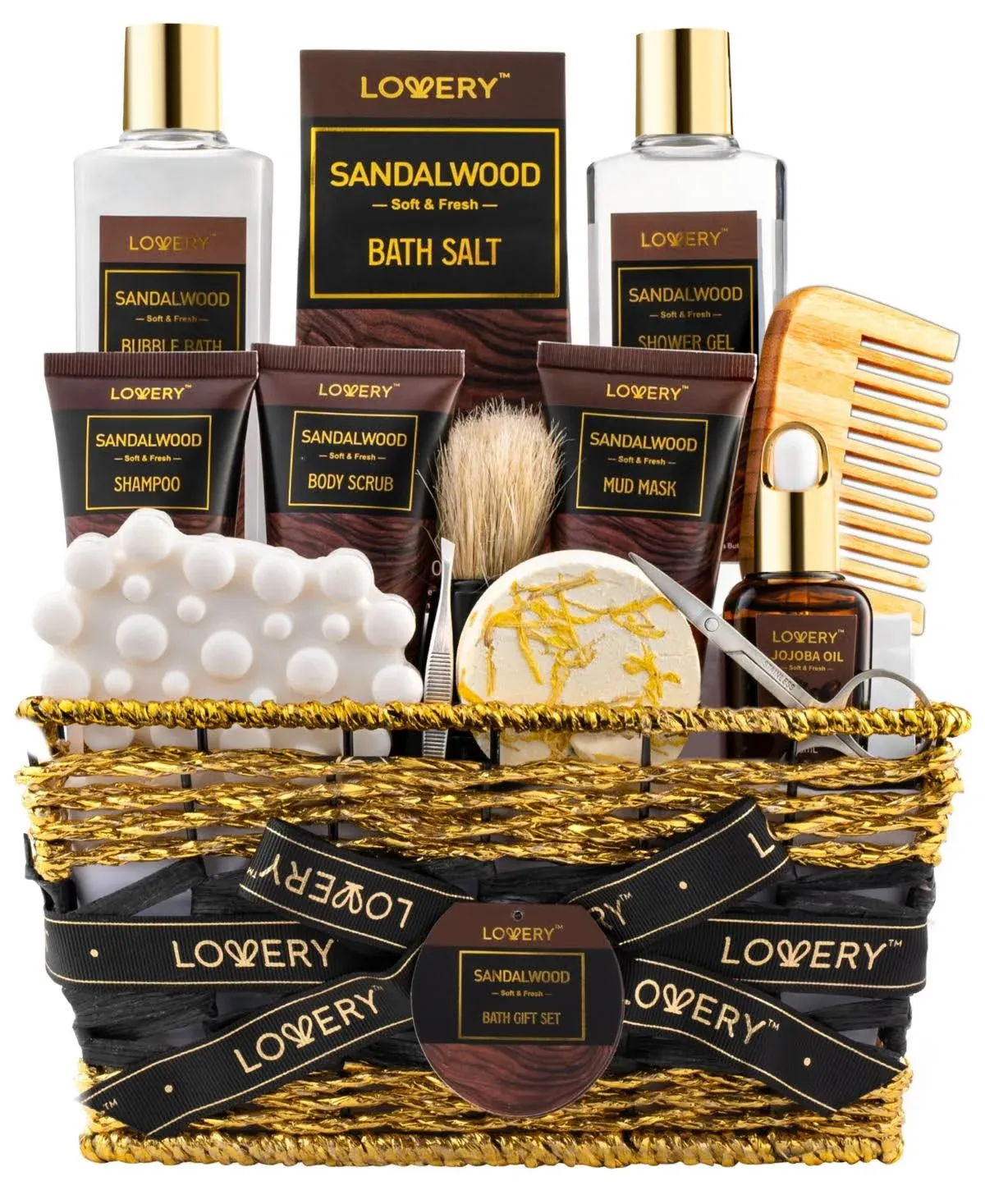 Mens Gift Set, 14pc Sandalwood Bath Gift Set, Personal Self Care Kit, Gifts from Son, Relaxing Man Gift Basket for Dad, Boyfriend, Husband - Birthday