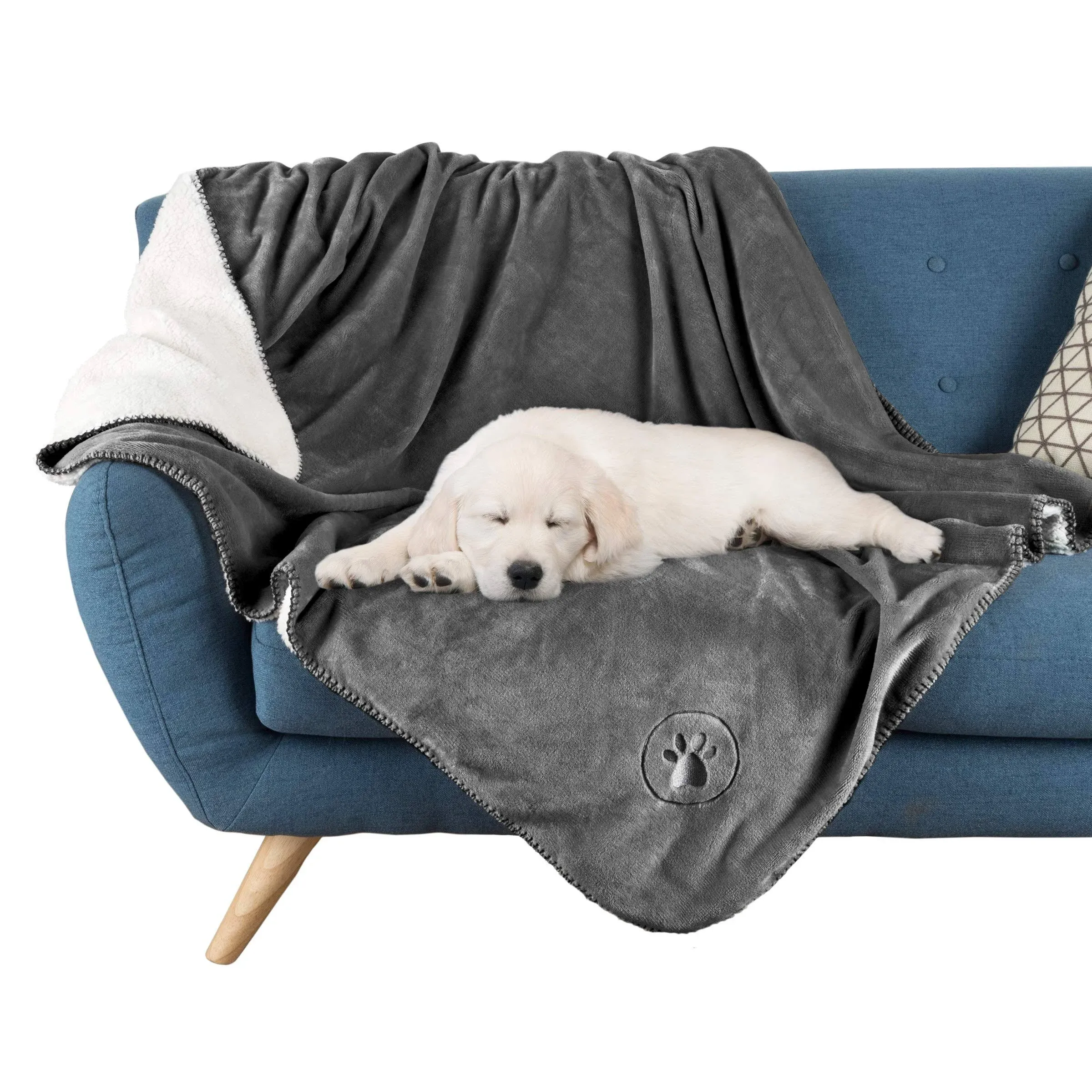 Petmaker Waterproof Pet Blanket '? Reversible Plaid Throw Protects Couch Car Bed from spills Stains, Gray