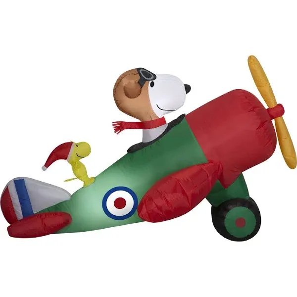 Gemmy Christmas Airblown Inflatable 4.5' Snoopy in Airplane Scene