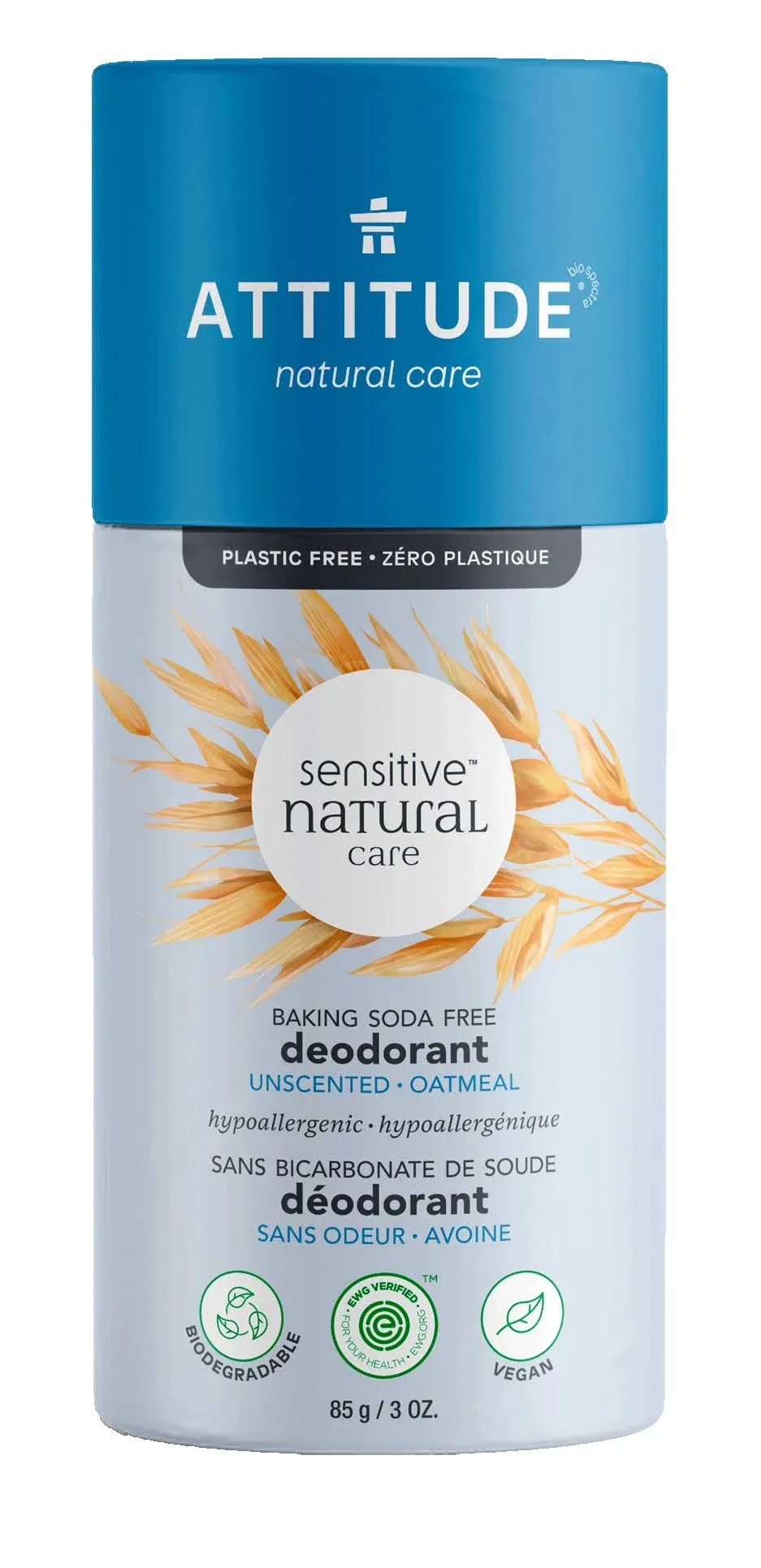 Attitude Sensitive Natural Care Deodorant, Oatmeal - 85 g