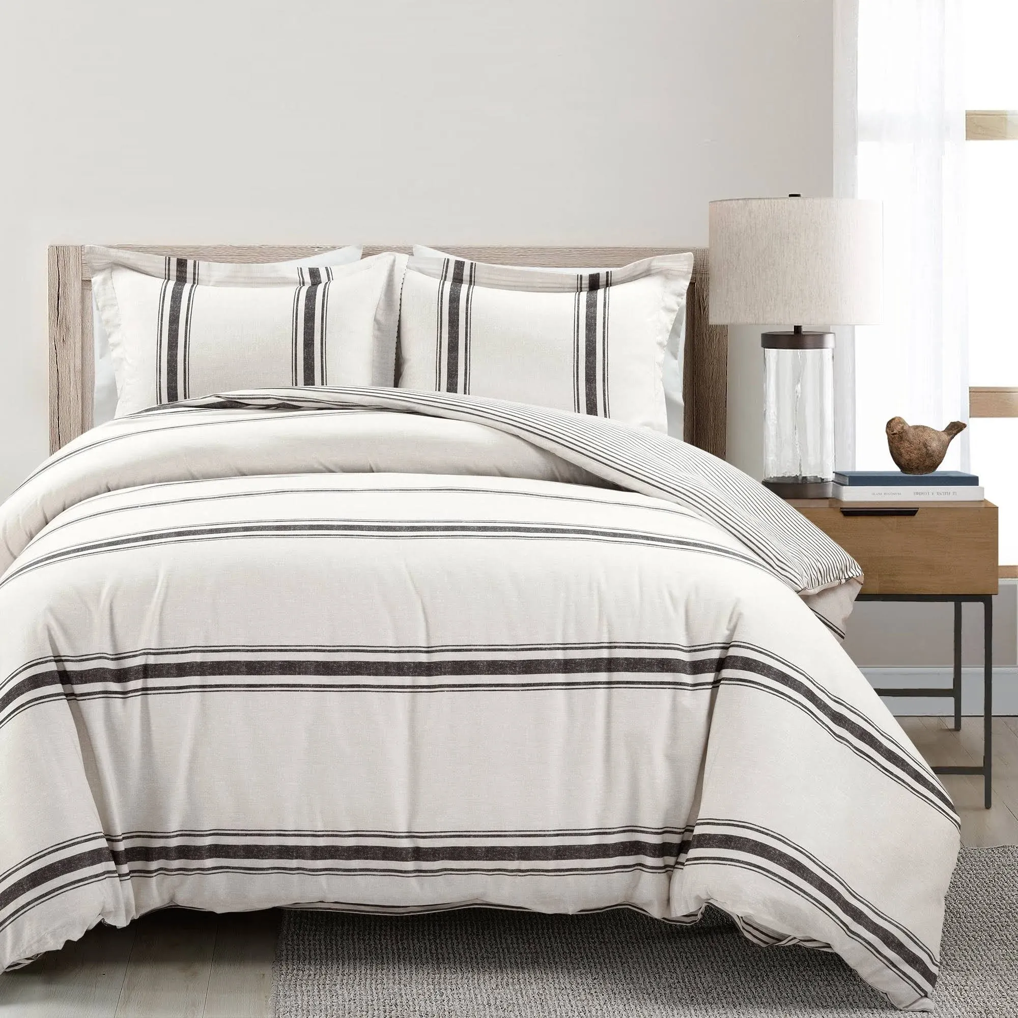 Lush Decor Farmhouse Stripe Reversible Cotton Duvet Cover Set Set