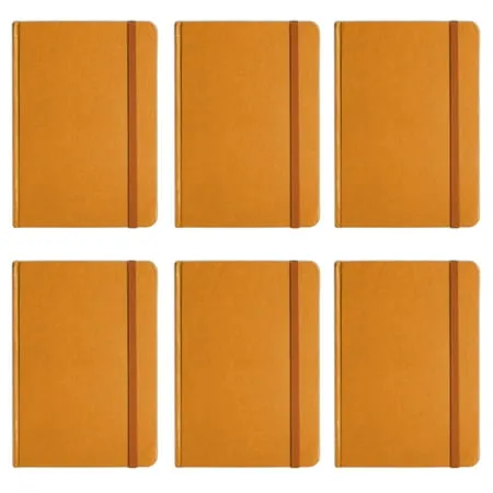 Personal Notebook Set 6 Notebooks Total 5.8 x 8.3 Lined Pages Stationery Notepads w Textured Colored Covers Elastic Band and Ribbon Bookmarks ORANGE