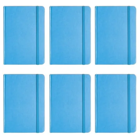 Personal Notebook Set 6 Notebooks Total 5.8 x 8.3 Lined Pages Stationery Notepads w Textured Colored Covers Elastic Band and Ribbon Bookmarks BLUE