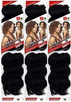 Harlem 125 Kima Braid Ocean Wave 8" 2 Pieces per Pack 3-Packs (8", 1 Jet Black)