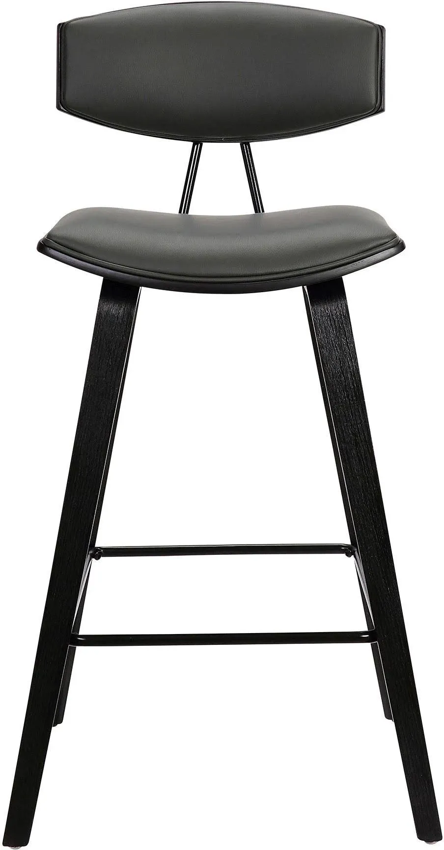 Fox 25.5" Mid-Century Counter Height Barstool in Grey Faux Leather with Black Brushed Wood - Armen Living LCFOBABLGR26