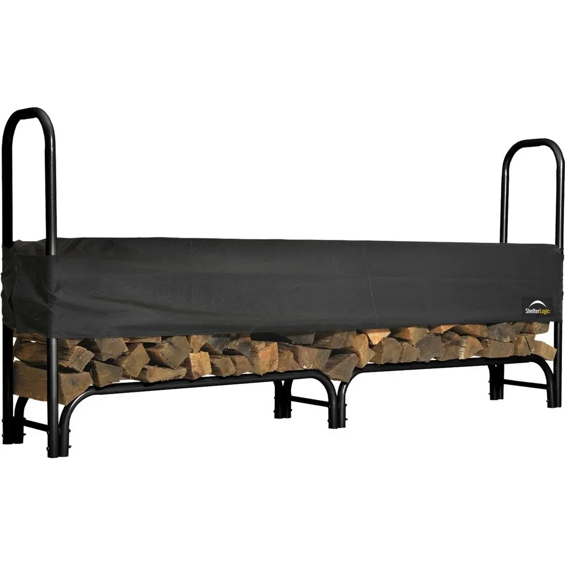 96" Black Polyester Fabric Firewood Log Stack Cover Sliding Adjustable Half