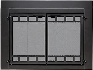 UniFlame - Connor - Bi-fold Style Fireplace Doors with Smoke Tempered Glass (Color: Black, Size: Medium - Fits Opening 30in to 37in W x 25.5in to 32.5in H)