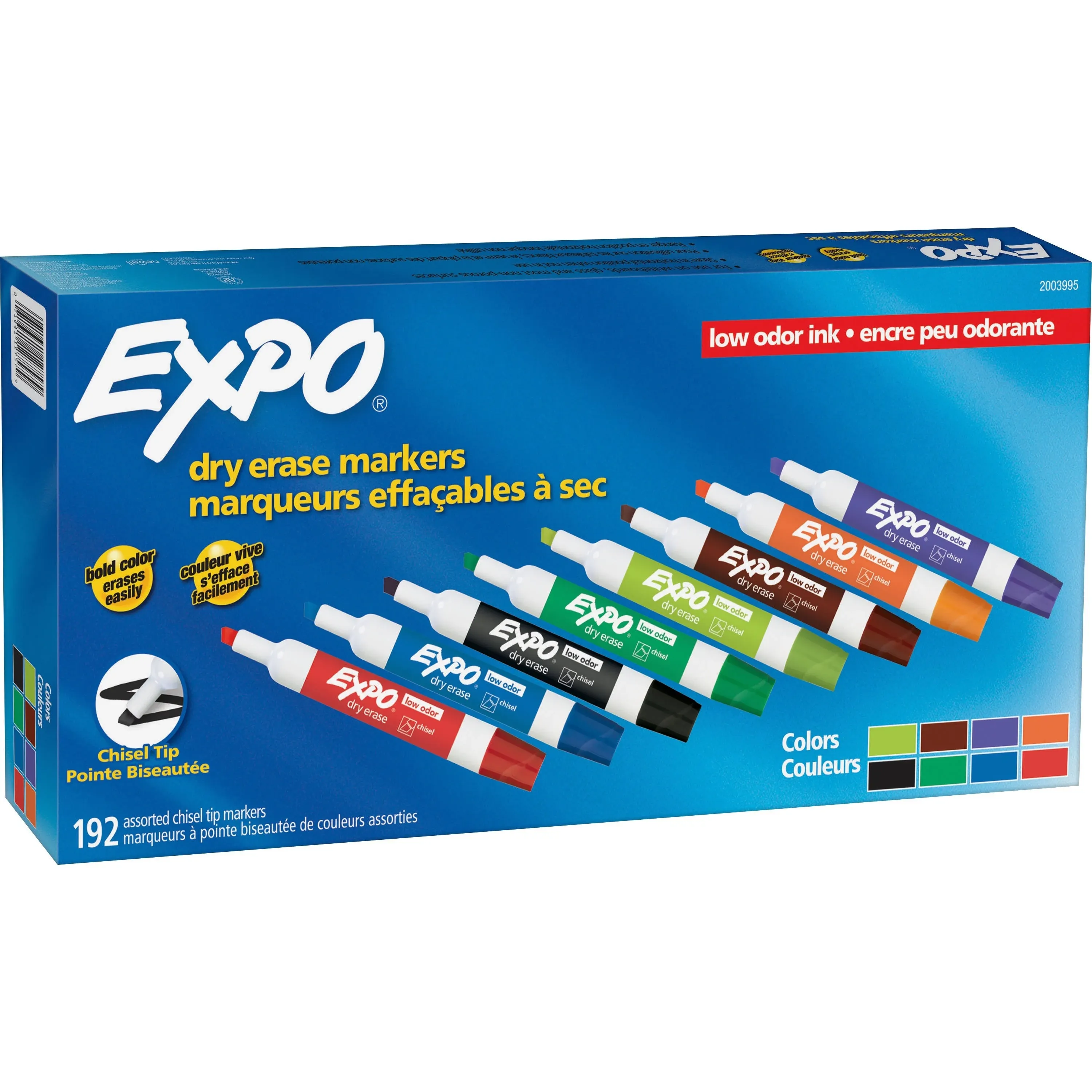 Expo Low Odor Dry Erase Markers, Chisel Tip - Office Pack, Assorted, 192-pk