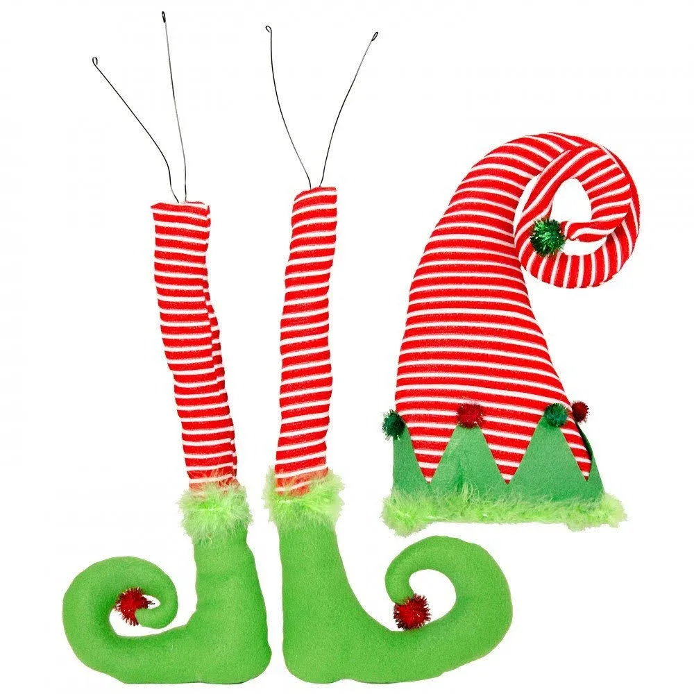 Striped 3 Piece Elf Hat And Legs Wreath Kit