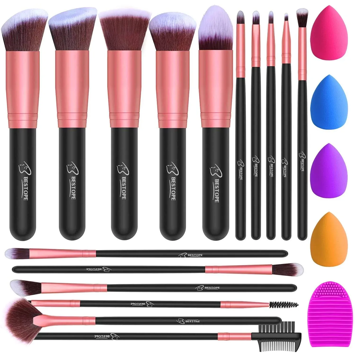 Bestope Makeup Brushes 16pcs Makeup Brushes Set with 4pcs Beauty Blender Sponge ...