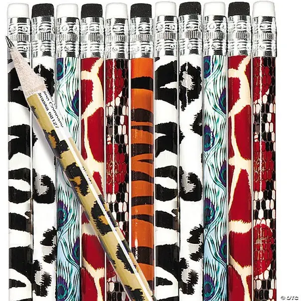 Fun Express Animal Print Pencil Assortment (144 pencils) zebra, tiger, giraffe and more