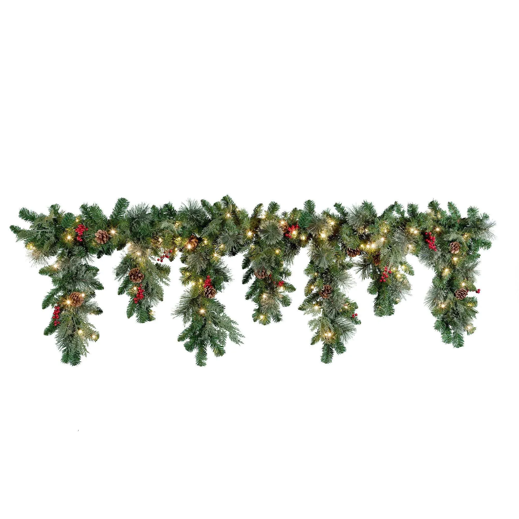 Haute Decor 6 Foot Christmas Pre-Lit Mantel Swag with Timer