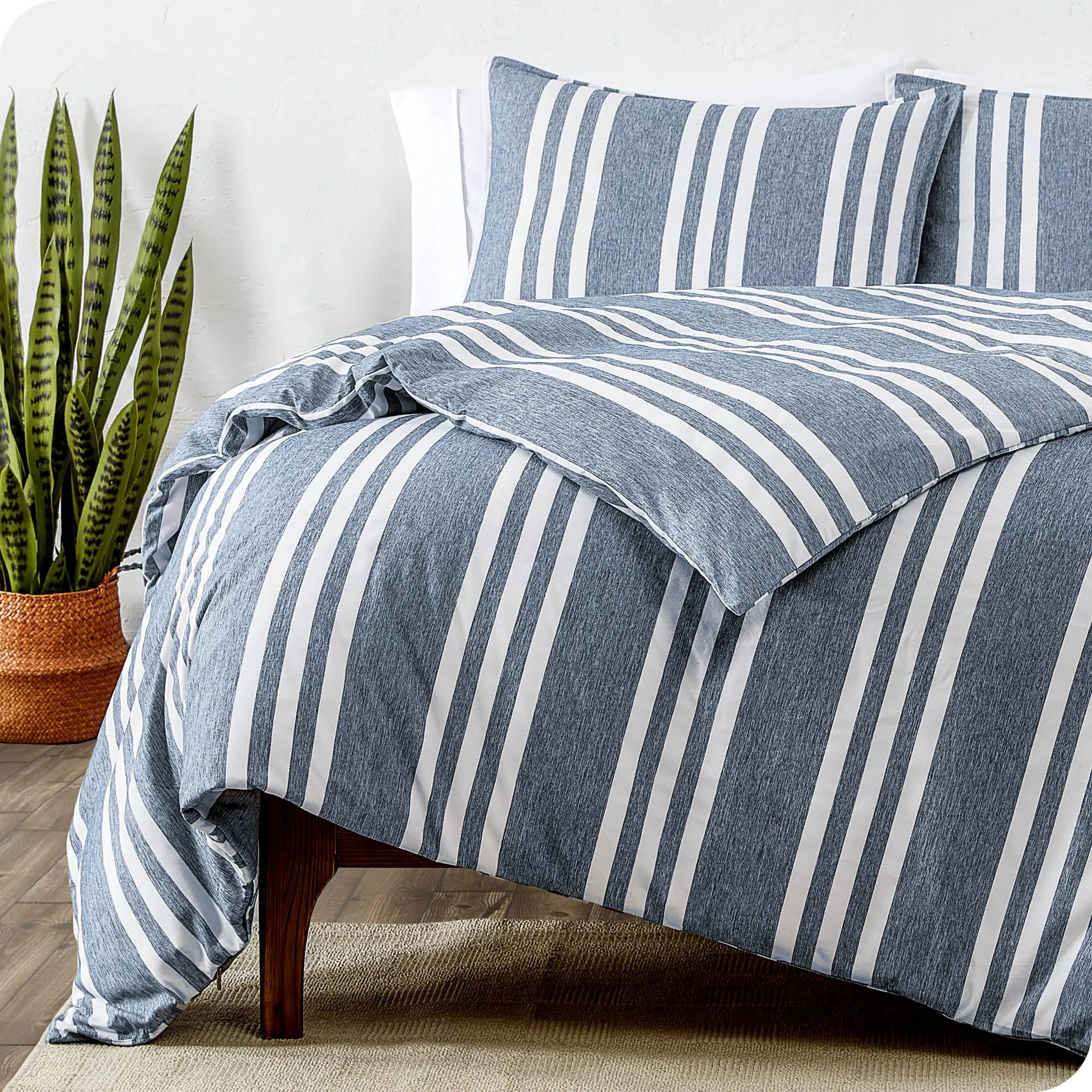 Bare Home | Microfiber Duvet & Pillow Sham Set - Queen / Stripe - Heather Midnight