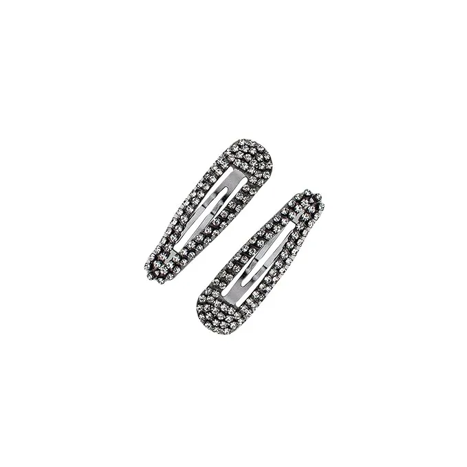 Kitsch Clip Snap Rhinestone | Snap Clips for Hair | Hair Snap Clips | Metal Snap Hair Clips | for Women | Snap Hair Clip | Barrette | 2 Count | Hematite