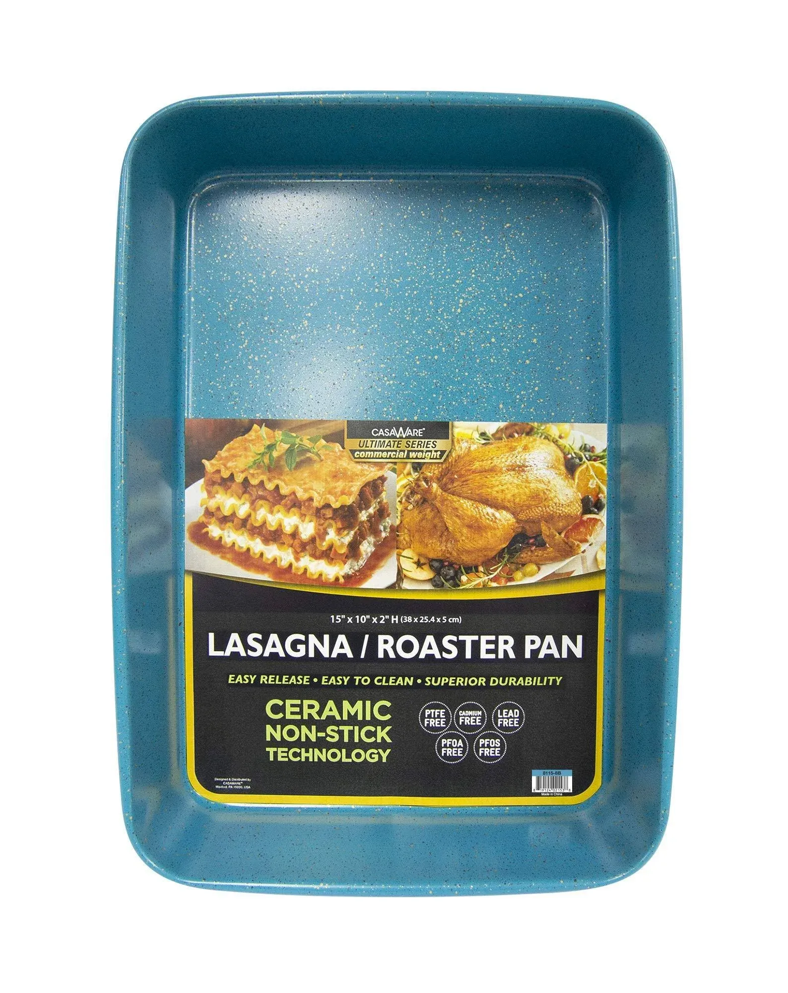 Casaware 15 x 10 x 3-Inch Ultimate Series Commercial Weight Ceramic Non-Stick Coated Lasagna/Roasting Pan- Blue