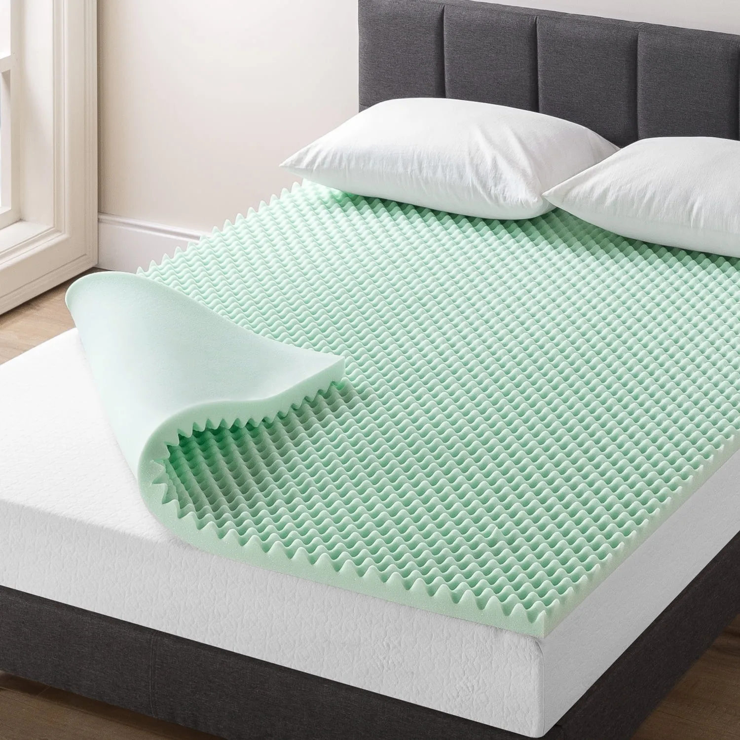 Mellow 2" Egg Crate Memory Foam Mattress Topper with Aloe Vera Infusion, Twin-XL