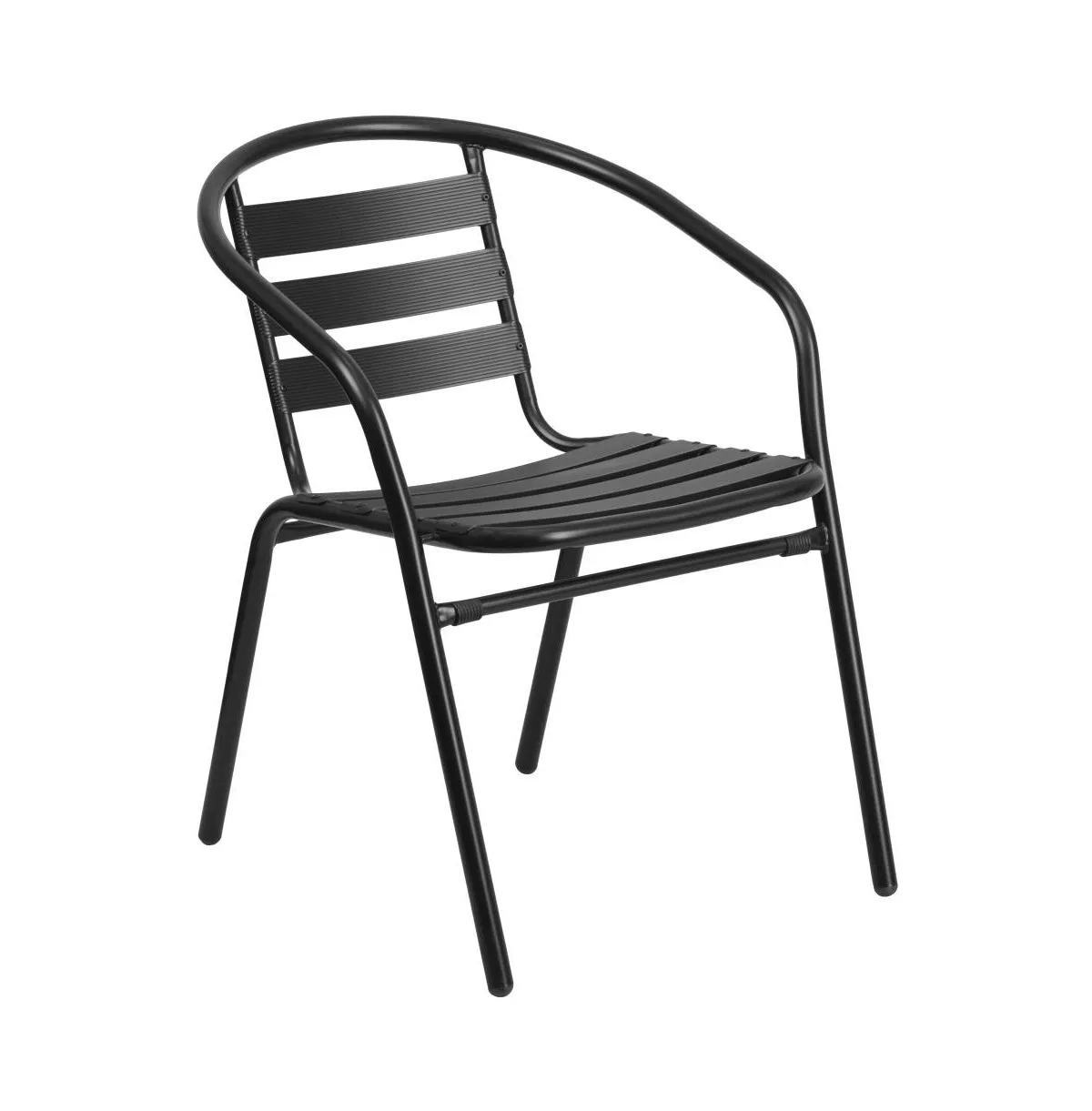 Emma + Oliver Black Metal Stack Chair with Aluminum Slats