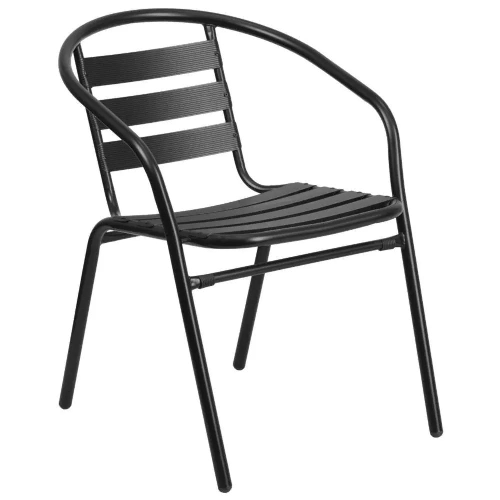 Emma + Oliver Black Metal Stack Chair with Aluminum Slats