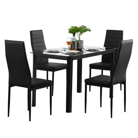 5 Piece Dining Table Set, Modern Faux Marble Tabletop and 4 PU Chairs