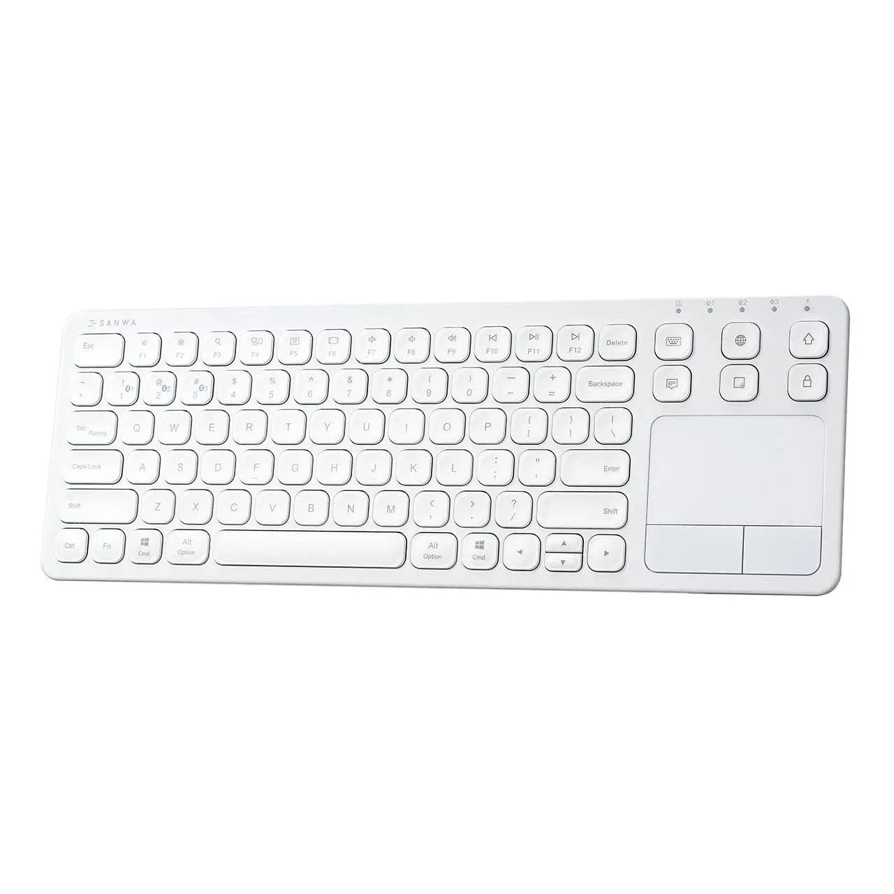 SANWA Multi Device Bluetooth Keyboard with Touchpad, Rechargeable Keypad with Trackpad for Laptop Desktop Computer PC iPad/iPhone Tablet, Compatible with MacBook, Windows, Android, iOS, White