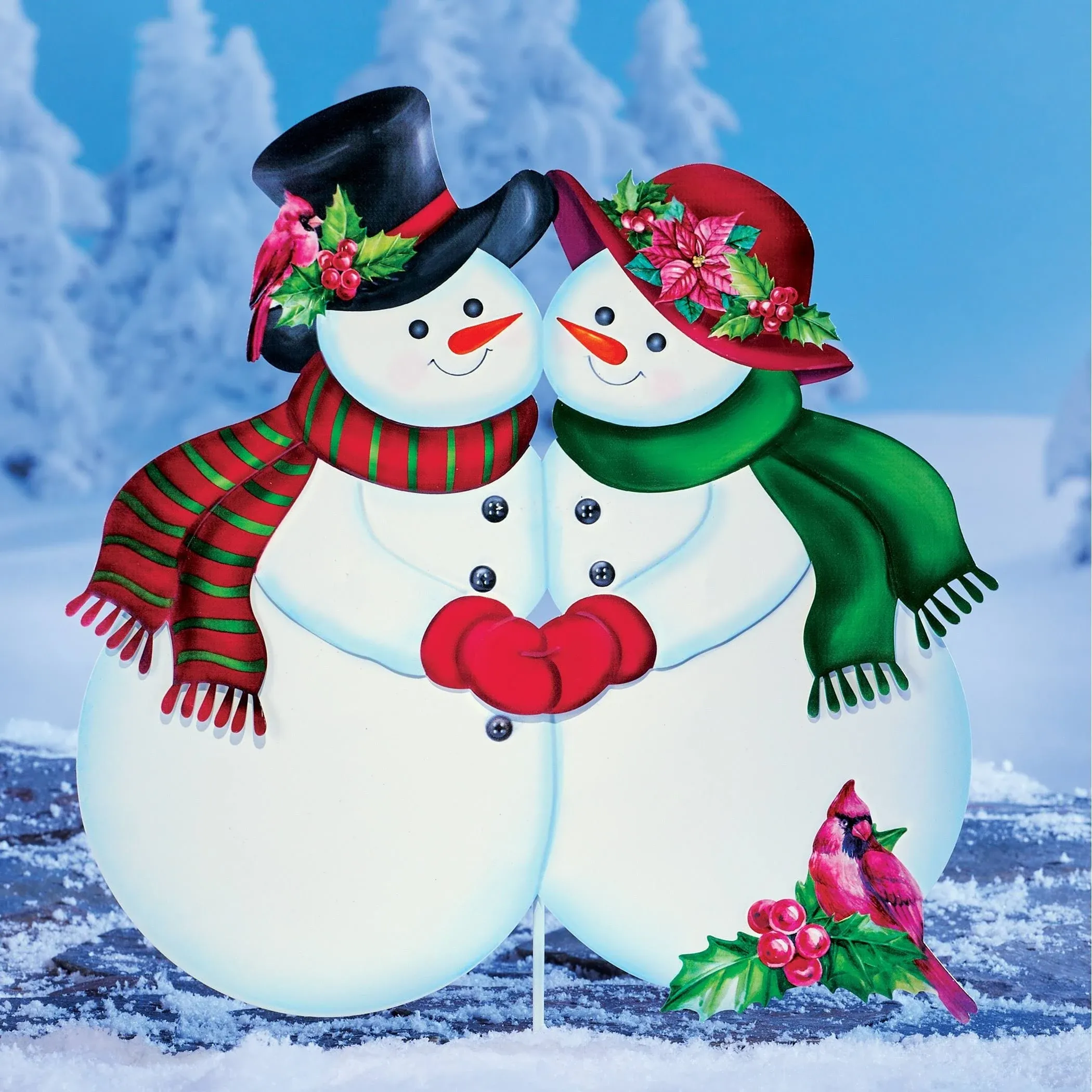 Charming Frosty The Snowman Couple Christmas Metal Garden Stake