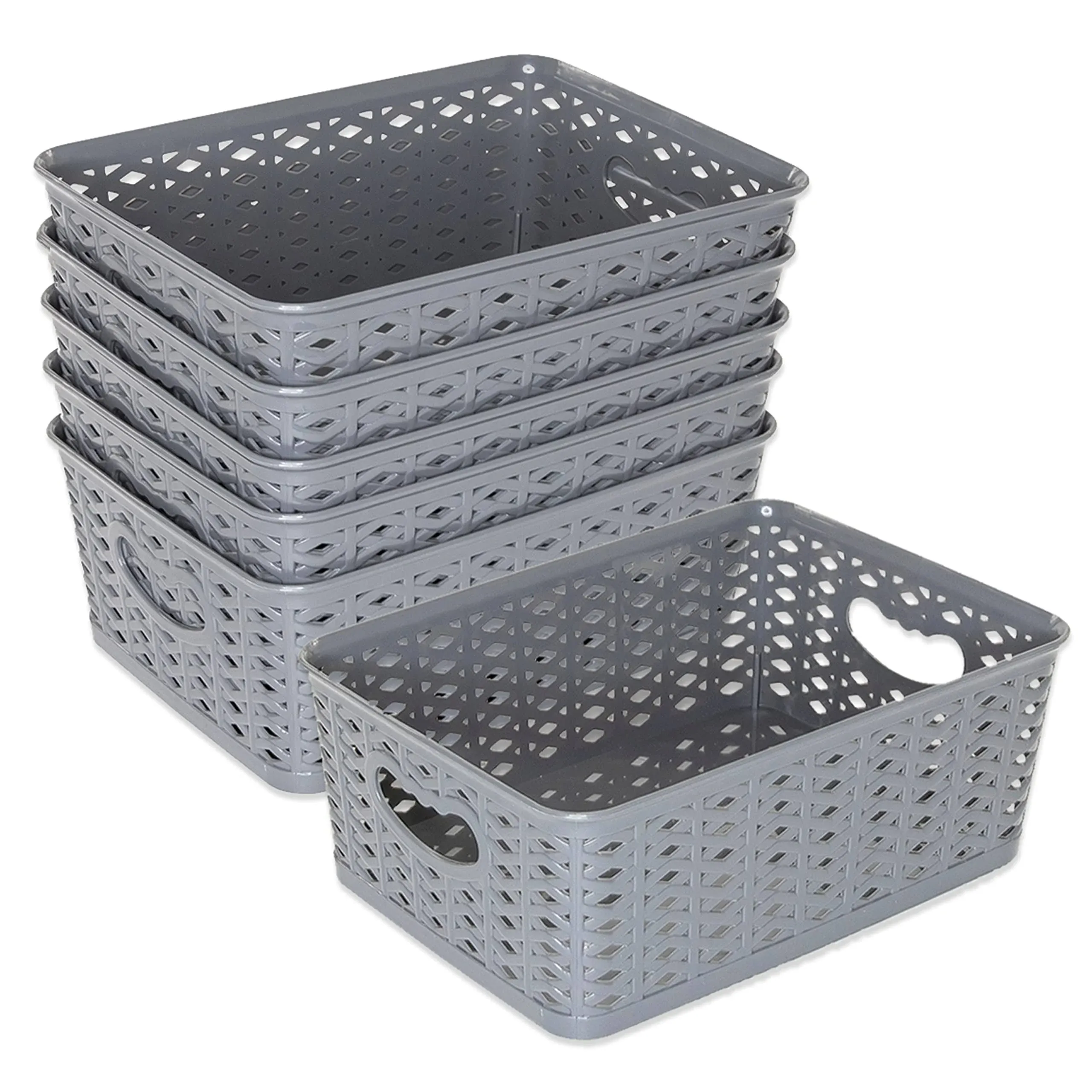 Larque 6 Plastic Storage Bins 10.2 x 7.3 x 3.9 Inches, Small Weave Organizer Bins with Integrated Handles for Home, Kitchen/pantry, Craft Room, Booksh