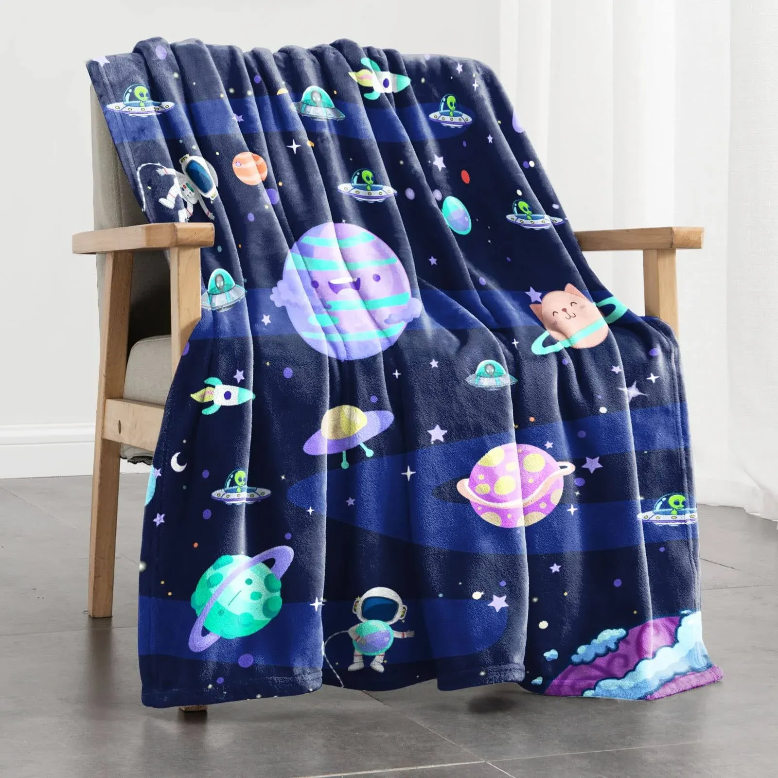 Wish Tree Space Blanket for Boys Kids Plush Fleece Throw Blanket with Galaxy ...