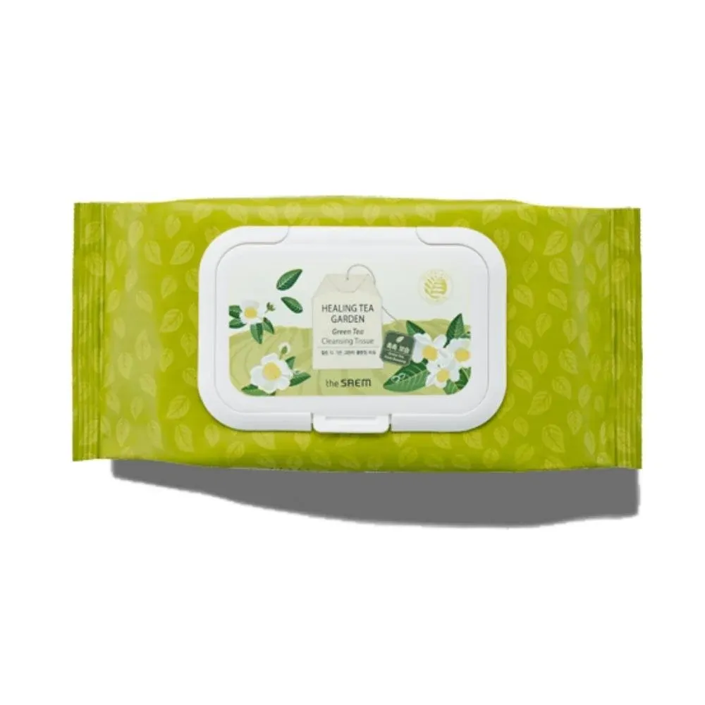 THESAEM Healing Tea Garden Green Tea Cleansing Tissue 60 Sheets - Moisturizing Makeup Cleansing Tissue without Skin Irritation, for Normal to Dry Skin