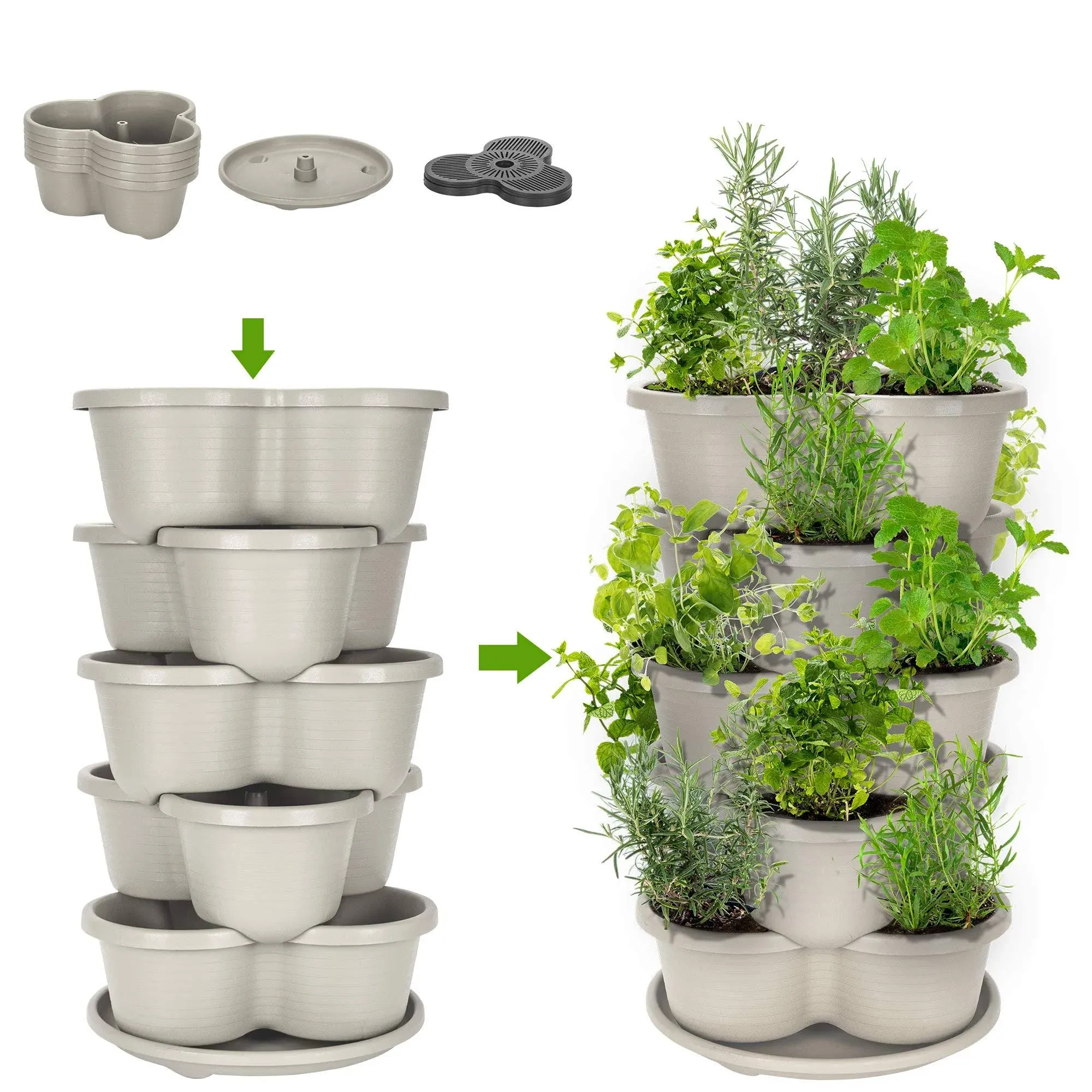 Amazing Creation Stackable Planter, Vertical Oasis Tiered Garden Planter, Grow Vegetables, Herbs, and Succulents with Ease