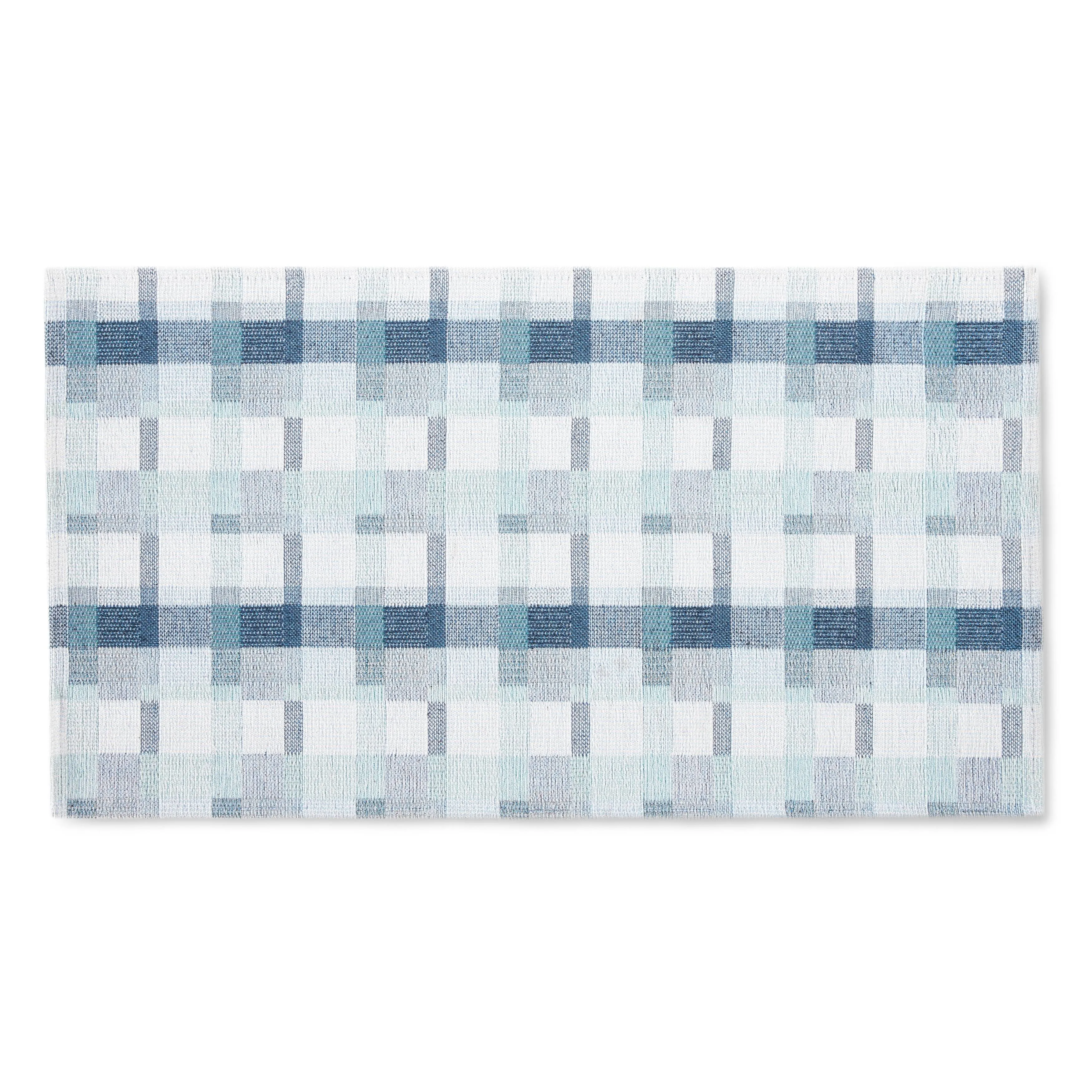 Martha Stewart Stella Owen Plaid Slip-Resistant Kitchen Mat, Blue/White, 20"x36"