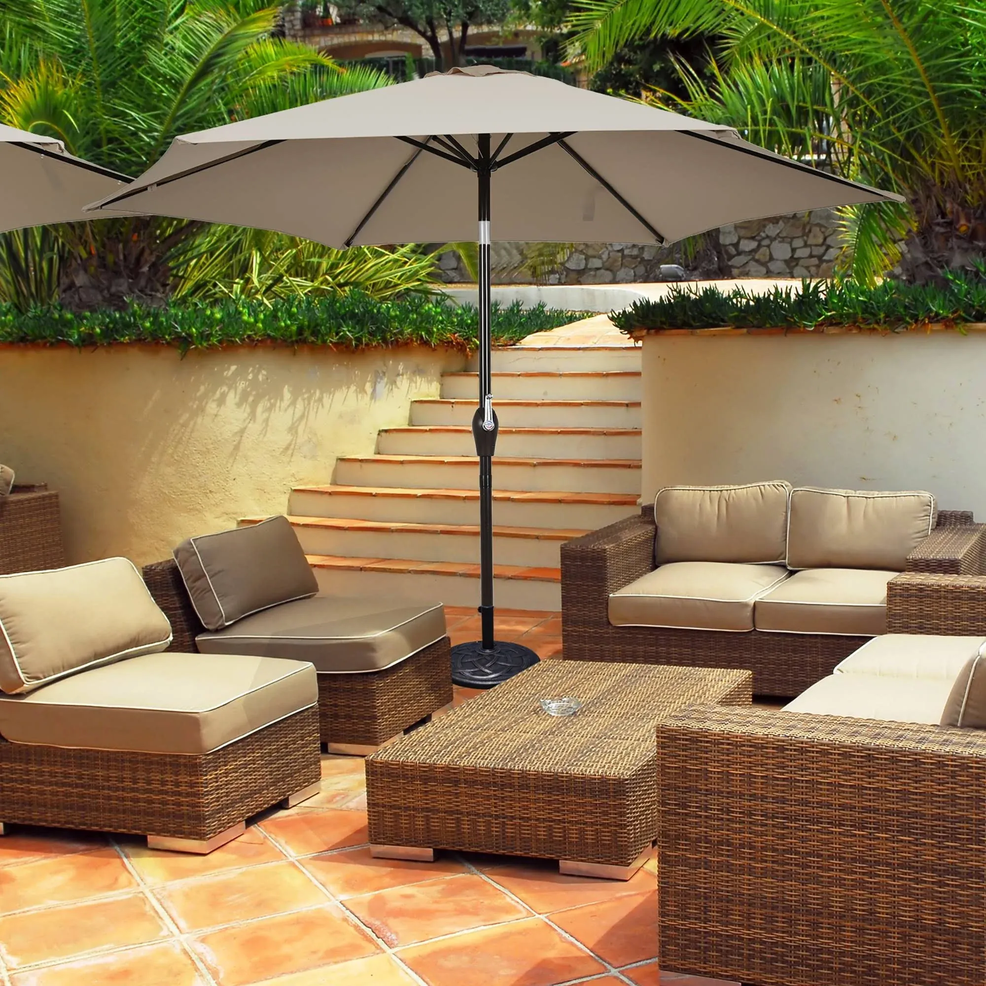 10FT Patio Umbrella 6 Ribs Market Steel Tilt W/ Crank Outdoor Garden without Weight Base-beige